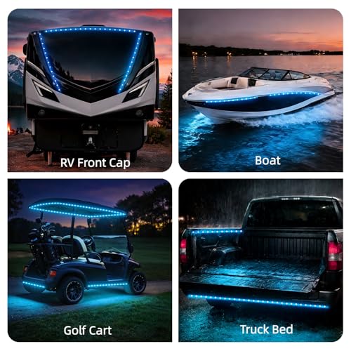 12V Marine Boat LED Light Strip Super Bright, 2 Pack 4FT IP68 Fully Waterproof RV Front Cap Lights, Golf Cart Underglow Roof Lights Strip for Truck ATV UTV SUV Car Pickup Trailer, Cuttable, Blue - color: Blue, size: 4FT
