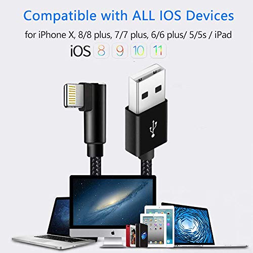 Hi-Mobiler Fast Charging Right Angle Lightning Cable, 3 Pack 3FT (Black)