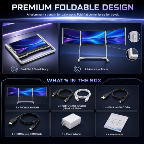 TriCreate Pro FHD 18.5" Premium Triple Portable Monitor Extender - size: T18