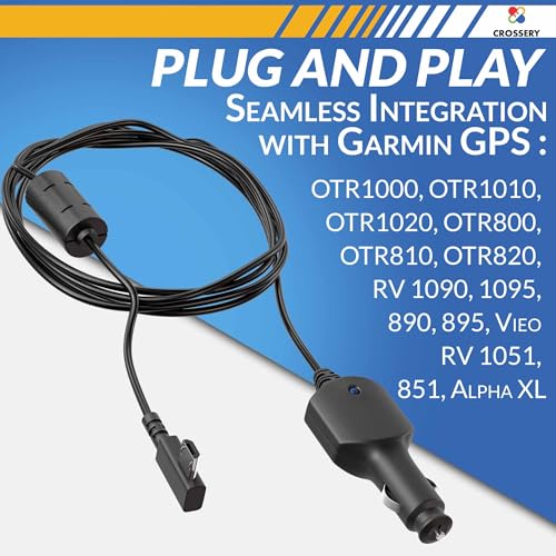 Crossery 12V Charger Cable for Garmin GPS, Micro USB Shielding Cable Car Charger Power Cord for Garmin Dezl Navigator, Essential GPS Accessory, Fit for dezl OTR1000/OTR800 and RV 1090/890, Black