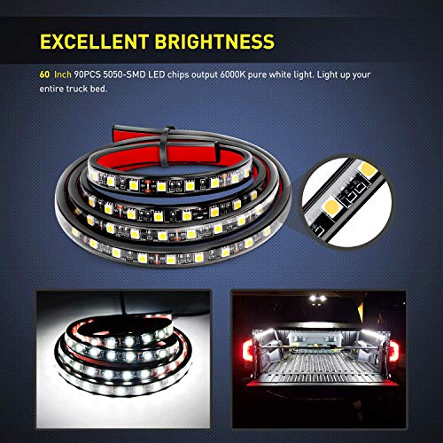 Nilight - TR-05 2PCS 60 Inch 180 LEDs Bed Strip Kit with Waterproof on/Off Switch Blade Fuse 2-Way Splitter Extension Cable for Cargo, Pickup Truck, SUV, RV, Boat , 2 Years Warranty - color: Truck Bed Light Strip