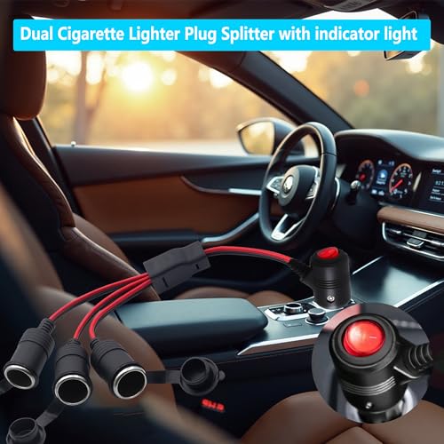 Dual Cigarette Lighter Plug Splitter with Switch,12V/24V 1 to 3 Car Cigarette Lighter Splitter Adapter, 3 Way Cigarette Lighter Male to Female Extension Cable with 15A Fuse (1 to 3) - style: 1 to 3