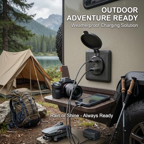 4PCS GIBBAB 90W Waterproof Recessed RV USB Outlet, Aluminum Charger Socket - color: Deep Black, size: 4P