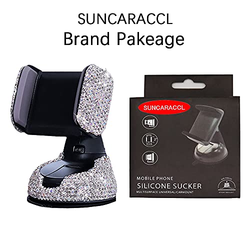 SUNCARACCL Bling Car Phone Holder with Suction Cup and Air Vent Clip - color: White