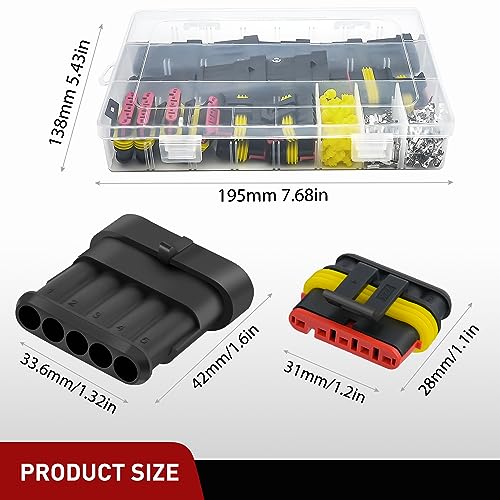 Nilight 220PCS 5 Pin Electrical Connector Plug with Male Female Terminals - size: 5Pin Connector 200Pcs