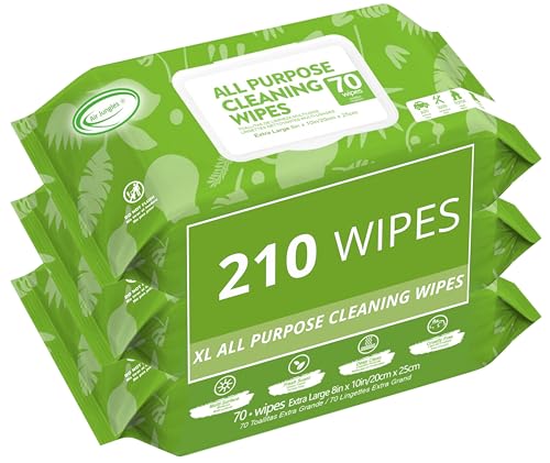 Air Jungles All Purpose Cleaning Wipes 210 Count, XL 8x10 Inch - size: 70 Count (Pack of 3)