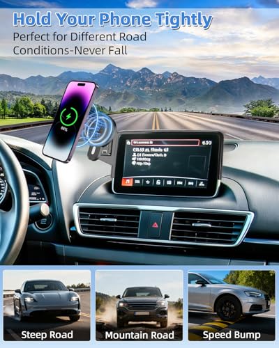 PZK Car Phone Mount for Mazda CX-3 2016-2021/ Mazda 3 2014-2016/MX-5 Miata - color: Magsafe+ Wireless Charger, size: MX-5 Miata 2016-2023 /CX-3 2016-2021/3 2014-2016
