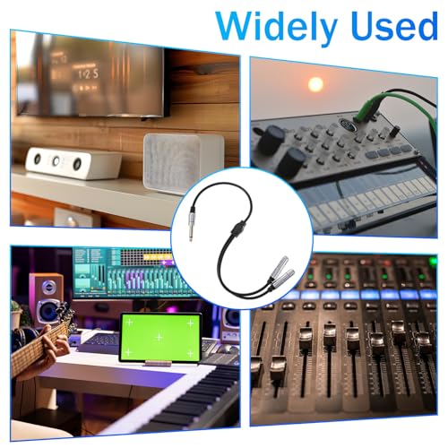 6.35mm TS Guitar Signal Audio Y Splitter Cable, 1/4 Inch Mono Male to Dual Mono Female Jack Adapter with Gold Plated Connectors, Audio Y-Adapter for Microphone Speaker HiFi System Guitar(50cm/1.6ft)