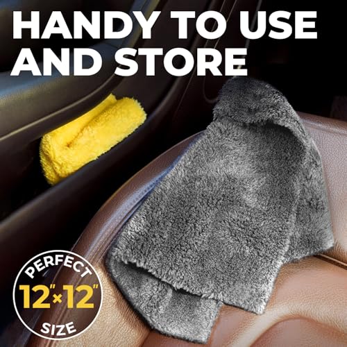 Edgeless Microfiber Car Towels – 6pk(12”x12”) – Soft & Scratch-Free Towels - color: Gray, Blue, Yellow