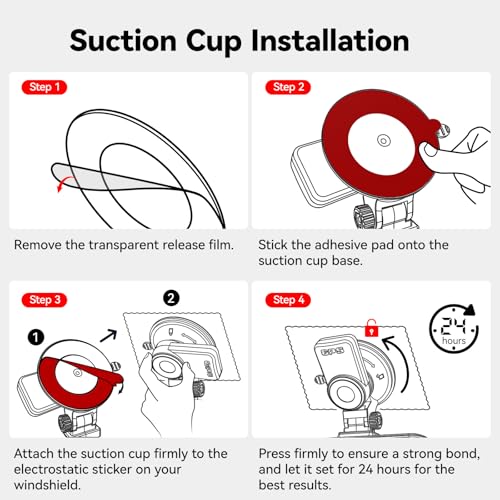REDTIGER Round Double-Sided Adhesive Pad and Electrostatic Stickers,Suitable for Dash Cam Suction Cup Mounting,Enhanced Safety and Stability on Car Windshield Mount