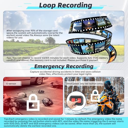 VSYSTO Motorcycle Dash Camera 2K Front and Rear Camera, 5G WiFi High Speed Download Video, Wired Controller, Starlight Night Vision Waterproof Motorbike Camera System, G-Sensor (Black-D6WL) - color: Black-D6WL
