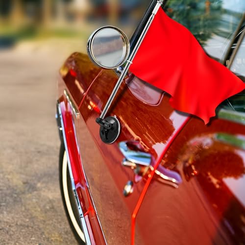 2 Pack Suction Cup Car Flag Pole Kit with Double Sided Red Flag, Adjustable 180° 1.5-5.25 ft Stainless Steel Telescopic Flagpole Holders, Strong Vehicle Mount for Trucks, Cars, Rvs, Boat - style: Red Flag