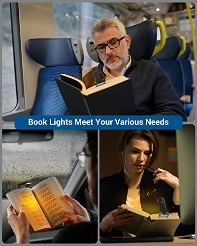 DEWENWILS Book Light, Amber Warm Clip On LED with 3 Adjustable Brightness for Eye Protection, Rechargeable USB Long Lasting Reading Light, Gifts for Bookworms, Kids (Black) - color: Black