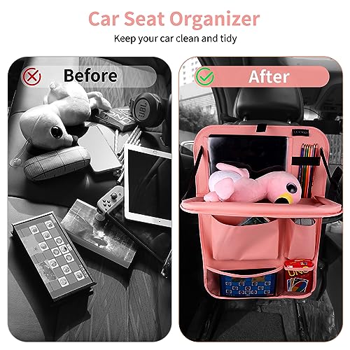 LUCMO Car Backseat Organizer with Foldable Tablet Holder, Pink - color: Pink-3, size: 2 Pack with Food Tray