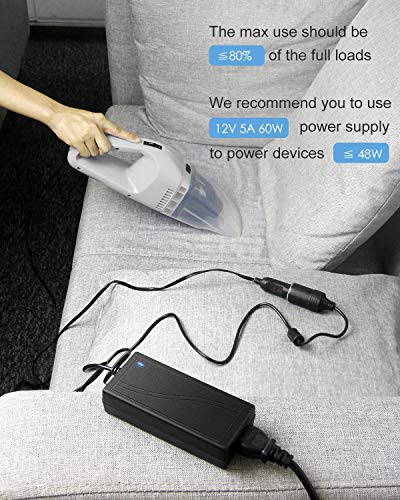 ALITOVE AC to DC Converter 12V 5A 60W 110V to 12V Converter Cigarette Lighter Adapter to Wall Plug 120V AC to DC Adapter for Small Car Vacuum Massager Fan MP3 Car Charger and Other Devices Under 60W - size: 5A (8FT Version)