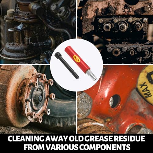 Grease Fitting Cleaning Tool, Cleans and Flushes Out Old Dried Grease from Fittings, Pins, Shafts, Bushings, and Joints. Uses Penetrating Fluid and Hydraulic Pressure, Red - color: Red