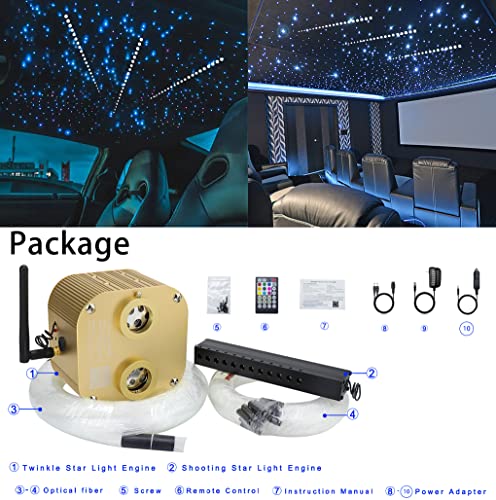 AZIMOM Bluetooth Dual-Port 20W Twinkle Fiber Optic Lights Meteor Shooting Star Ceiling Lighting Kits 1100pcs*0.03in*13.1ft Fiber Strands RGBW Music Remote APP Control Home Car Ceiling Décor - size: Meteor+1100pcs*0.03in*13.1ft