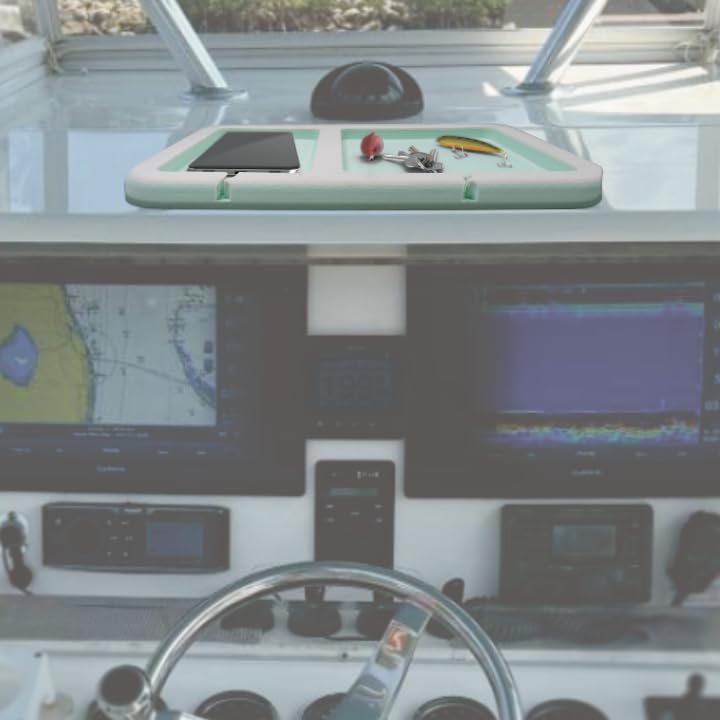 2-Pocket Dashboard Organization Pad for Boats, Peel and Stick Double Compartment Foam Dash Pad for keys, fishing tools, smartphones, pump out tokens (White + Seafoam) - color: White + Seafoam