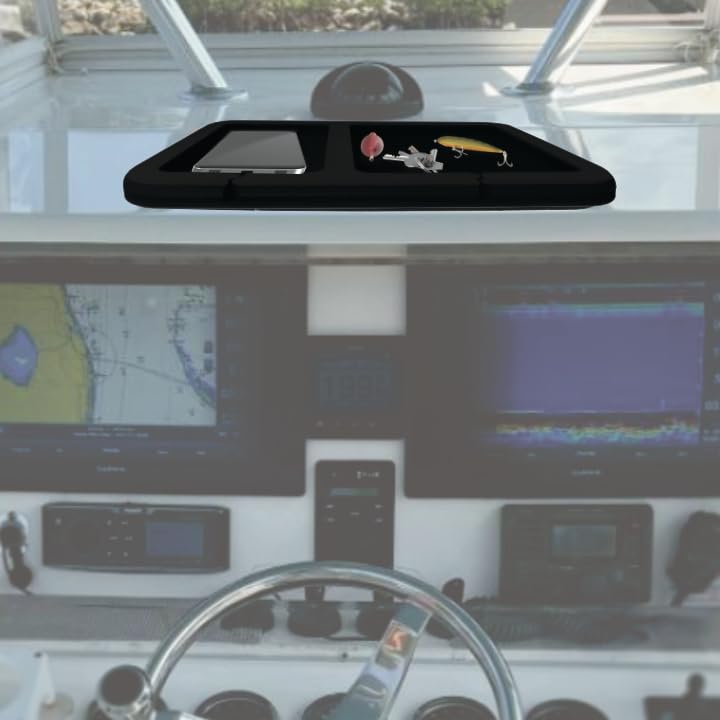 Boat Dashboard 2 Pocket Organization Pad with peel and stick adhesive backing, durable EVA foam dash cove for keys, fishing tools, smartphones, pump out tokens (Black) - color: Black