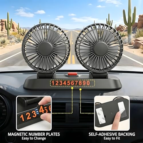 Car Fan,Dual Head USB Fans for Car, USB Powered Car Seat Fan, 360° Rotatable & 2 Strong Wind 5V Table Fans Adjustable for Vehicles SUV RV - color: Dual-5V