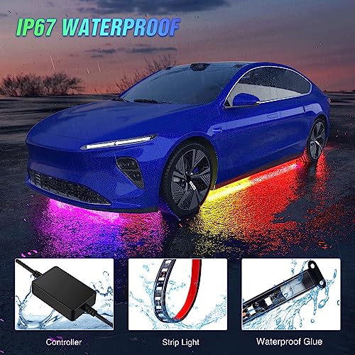 Nilight 4Pcs Car Underglow Neon Accent Strip Lights 256 LEDs RGBIC Multi Color DIY Sound Active Function Music Mode with APP Control and Remote Control Underbody Light Strips, 2 Years Warranty - color: Underglow Light RGBIC Multi Color 4Pcs
