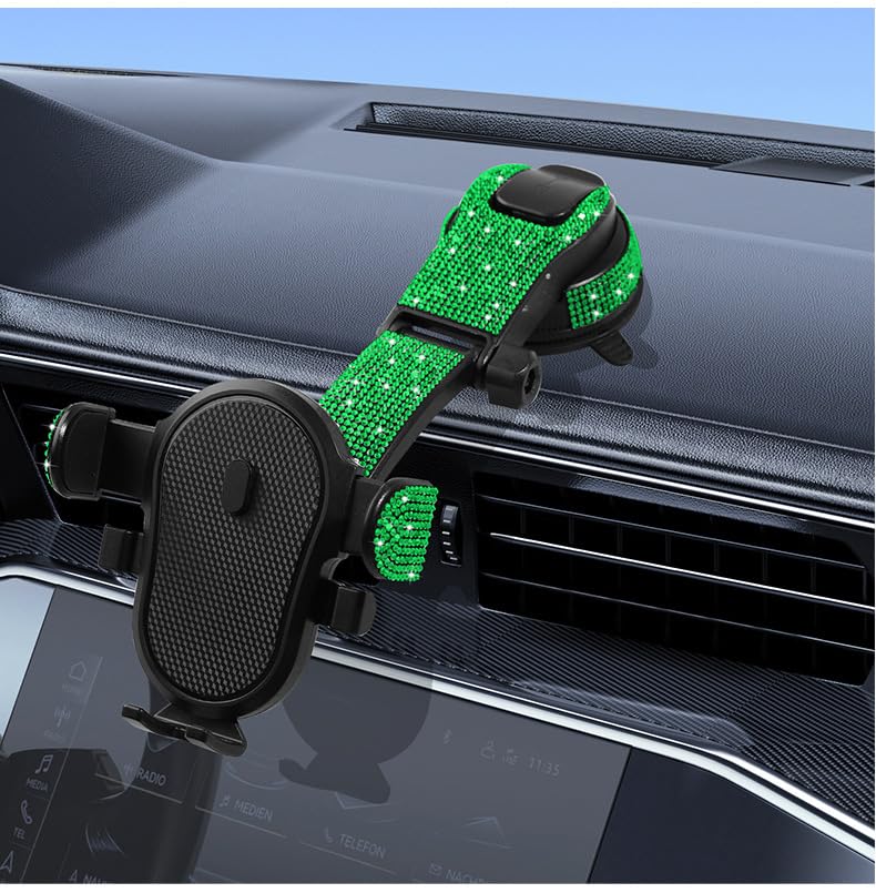Bling Car Phone Mount, Dashboard&Windshield Universal Car Mount Phon e Holder,Cell Phone Navigation Holder with Suction Cup Base and Telescopic Arm, Green - color: Green