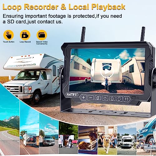 AMTIFO Wireless RV Backup Camera System - 2 HD 1080P Cameras with 7" Split-Screen Monitor,Compatible with Furrion Pre-Wired RVs,Loop Recording,Night Vision,Easy Install for Trailers Campers Trucks - size: 7 Inch - 2 Cameras