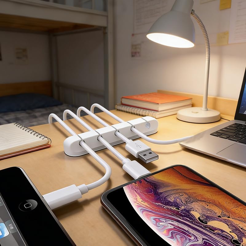 6-Pack White Cable Clips, Adhesive Cord Organizer for Desk Management