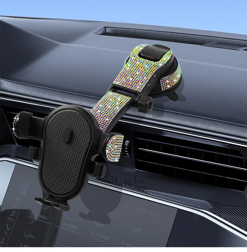 Bling Car Phone Mount, Dashboard&Windshield Universal Car Mount Phon e Holder,Cell Phone Navigation Holder with Suction Cup Base and Telescopic Arm, Multicolor - color: Multicolor