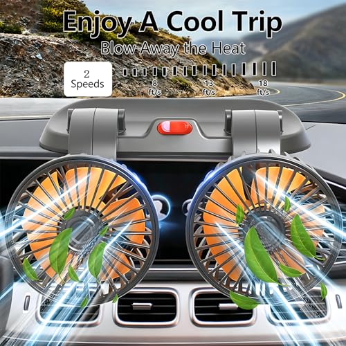 Dual Head 24V Car Cooling Fan, 360° Rotatable Dashboard Fan with 2 Speed Adjustable, Cigarette Lighter Plug Heavy Duty Truck Fan for Semi Truck, Bus, Tractor, Van, School Bus - color: 24V