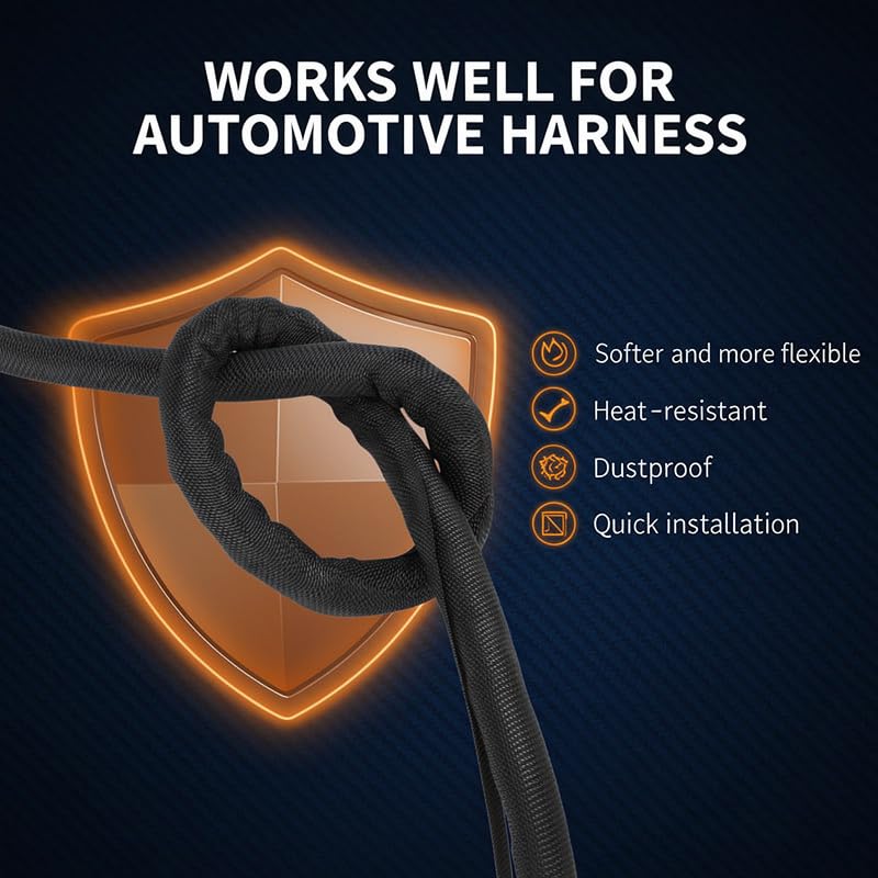 Automotive Wire Loom Temperature Braided Cable Sleeve, Split Sleeve Self-Wrapping Wire Harness Protector Car Cable Management Lot, 300°F Heat Resistant & Flame Retardant - color: Yellow, size: 3/8"-10Feet