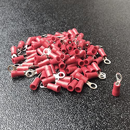 ANGSTROM #8 Bolt Ring Terminals, Insulated Electrical Crimp Connectors 100pcs (22-16ga Red) - color: 22-16ga Red, size: #8 Stud