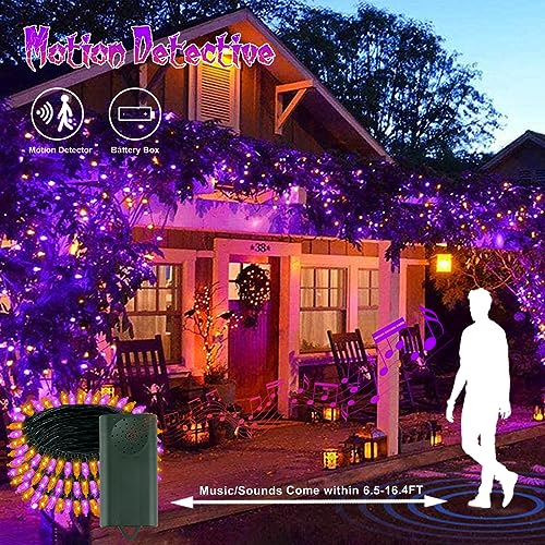 Tcamp Battery Operated Halloween Lights Motion Activated Sync with Music - color: Orange + Purple, size: 33ft 100LED