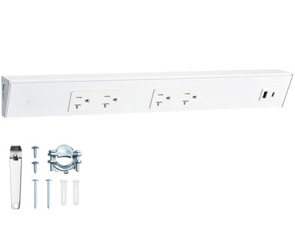 SURAIELEC 16 in Under Cabinet Power Strip Hardwired, Aluminum Housing - color: White, size: 1 Pack