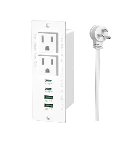 45W USB C Recessed Power Strip, Recessed Outlet with 4 USB Ports, Flush Mount Furniture Hidden Drawer Fast Charging Station for Home Office-6FT - color: White, size: 45W