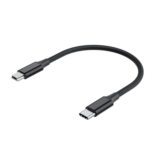 Short USB C to Mini USB Cable 0.25M, Braided USB-C to Mini-B 5-Pin Cord, OTG Charging Sync Data for PC Hero 3+, PS3 Controller, MP3/4, Dash Cam, GPS Receiver, and More Devices - size: 0.8FT