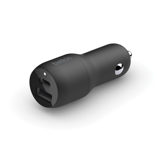 Belkin 37-Watt Dual USB Car Charger - Power Delivery 25W USB-C Port & 12W USB-A Port for PPS Charging Apple iPhone, Samsung Galaxy, AirPods, & More - size: 1.0 inches, style: Dual USB-A & C 37W