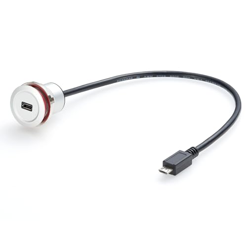 Micro USB 2.0 Threaded Fixed Mount Charging Short Cable Micro USB Male to Female Extension Cable Micro USB 5Pin Flush Round Dash Panel Mount Data Power Cable for Car Boat Motorcycle Truck(0.3M/1FT)