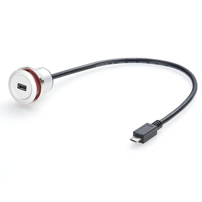 Micro USB 2.0 Threaded Fixed Mount Charging Short Cable Micro USB Male to Female Extension Cable Micro USB 5Pin Flush Round Dash Panel Mount Data Power Cable for Car Boat Motorcycle Truck(0.3M/1FT)