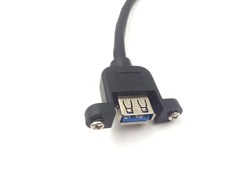 Panel- Mount USB 3.0 Extension Cable, Haokiang 1 ft/30cm 90 Degree Right Angle USB 3.0 Type A Male to Type A Female with Screw Hole Panel Mount Adapter External Cable (Right Angle)