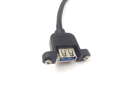 Panel- Mount USB 3.0 Extension Cable, Haokiang 1 ft/30cm 90 Degree Right Angle USB 3.0 Type A Male to Type A Female with Screw Hole Panel Mount Adapter External Cable (Right Angle)