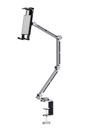 Rotatable Holder Stand Tablet Holder Multi-Angle Design Phone Clip Swivel Mount Desktop Aluminum Alloy Cantilever Bed Desk Home Live Folding Bracket Compatible with 4"-13" Phone Tablet (Gray) - color: Gray