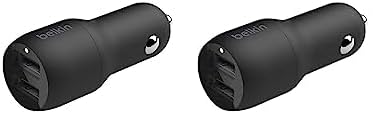 Belkin 24 Watt Dual USB Car Charger - 2 12W USB A Ports with Fast Charging for Apple iPhone 14, 14 Pro, 14 Pro Max, iPhone 13, 13 Pro, 13 Pro Max, Samsung Galaxy, AirPods & More - USB-C Charger - size: 24W (Pack of 2), style: Standalone