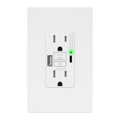 LIDER GFCI USB Outlet 15Amp, 4.2A USB A&C, ETL Listed, Matte White - color: White, size: 1 Pack