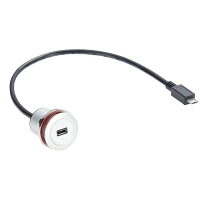 Micro USB 2.0 Threaded Fixed Mount Charging Short Cable Micro USB Male to Female Extension Cable Micro USB 5Pin Flush Round Dash Panel Mount Data Power Cable for Car Boat Motorcycle Truck(0.3M/1FT)