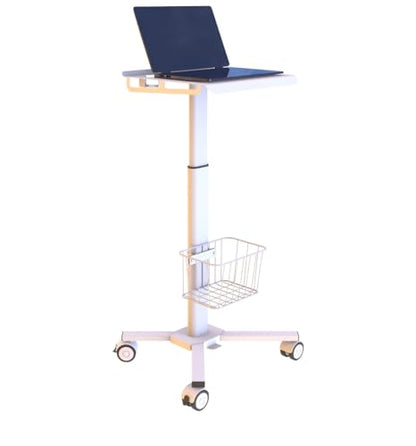 Mount Plus C01 Height Adjustable Mobile Medical Tablet Cart with Wheels and Tablet Enclosure Basket Storage | Medical Trolley for Hospital Clinic Beauty Salon | Pneumatic Mobile iPad Workstation