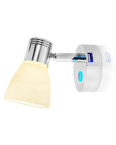 THALASSA 12V Boat Interior Reading Light USB Port, 3W DC RV Warm White, Built-in Dimmer Touch Button for Blue Decor Lights. Surface Mount on Trailer, Van, Truck, Car, Camper, Motorhome, Caravan - color: Polished Finish with USB