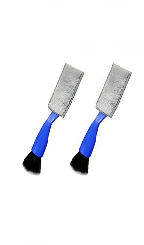 Dual Head Brush, 2-in-1 car dust Collector Details Interior, Vent Dashboard Screen Cleaning Brush, Used for car Details (Blue) - color: Blue