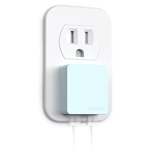 Nekmit Flat USB Wall Charger, Dual Port Slim USB Wall Charger with Smart IC for iPhone 14/14 Pro/14 Pro Max/13/13 Pro/13 Pro Max/12/12 mini/12 Pro, Galaxy, Pixel, iPad Pro, AirPods and More, Blue - color: Blue