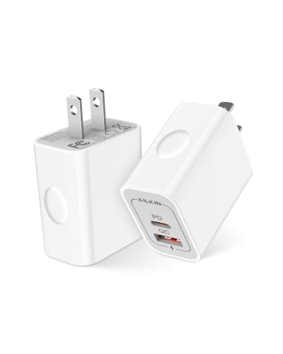 USB-C Charger Block 20W Dual Port with USB-A and USB-C, 2 Pack - color: USB A & USB C